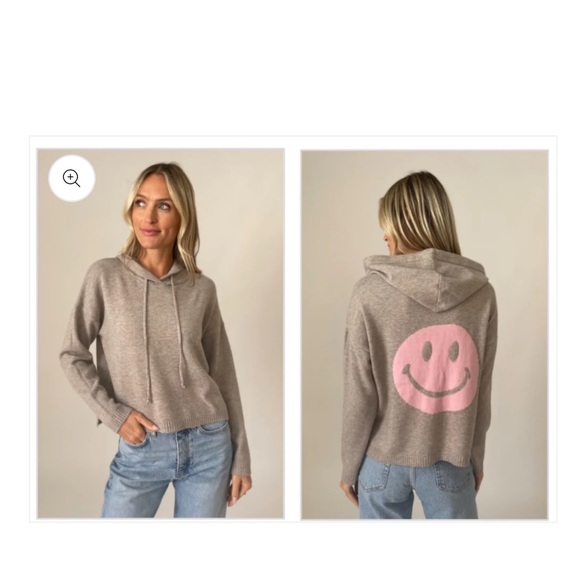 Six / Fifty Heather Smiley Face Back Knit Good Mood Hoodie Size S - Picture 1 of 13